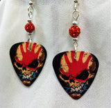 Five Finger Death Punch Guitar Pick Earrings with Red Pave Beads