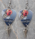 Five Finger Death Punch Guitar Pick Earrings with Silver Spike Dangles