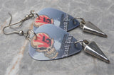 Five Finger Death Punch Guitar Pick Earrings with Silver Spike Dangles