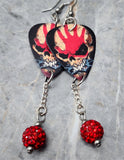 Five Finger Death Punch Guitar Pick Earrings with Red Pave Bead Dangles