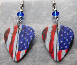 American Flag Guitar Pick Earrings with Blue Swarovski Crystals