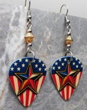 American Flag with a Large Star Guitar Pick Earrings with Golden Swarovski Crystals