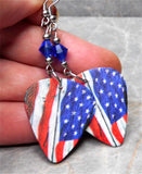 American Flag Guitar Pick Earrings with Blue Swarovski Crystals