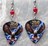 Bald Eagle with an American Flag 250 Years Guitar Pick Earrings with Red Swarovski Crystals