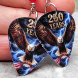 Bald Eagle with an American Flag 250 Years Guitar Pick Earrings with Red Swarovski Crystals