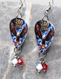 Bald Eagle with an American Flag 250 Years Guitar Pick Earrings with Swarovski Crystal Dangles