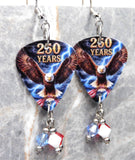 Bald Eagle with an American Flag 250 Years Guitar Pick Earrings with Swarovski Crystal Dangles