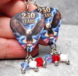 Bald Eagle with an American Flag 250 Years Guitar Pick Earrings with Swarovski Crystal Dangles