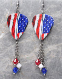 American Flag Guitar Pick Earrings with Swarovski Crystal Dangles