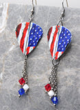 American Flag Guitar Pick Earrings with Swarovski Crystal Dangles