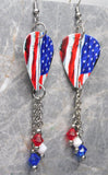 American Flag Guitar Pick Earrings with Swarovski Crystal Dangles