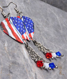 American Flag Guitar Pick Earrings with Swarovski Crystal Dangles