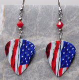 American Flag Guitar Pick Earrings with Red Swarovski Crystals