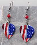 American Flag Guitar Pick Earrings with Red Swarovski Crystals