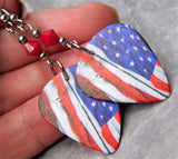 American Flag Guitar Pick Earrings with Red Swarovski Crystals