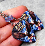 Bald Eagle with an American Flag 250 Years Guitar Pick Earrings with Blue Swarovski Crystals