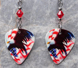 Bald Eagle and American Flag Guitar Pick Earrings with Red Swarovski Crystals