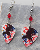Bald Eagle and American Flag Guitar Pick Earrings with Red Swarovski Crystals