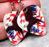 Bald Eagle and American Flag Guitar Pick Earrings with Red Swarovski Crystals
