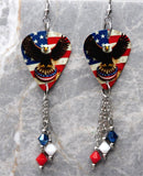 Bald Eagle in Front of an American Flag Guitar Pick Earrings with Swarovski Crystal Dangles