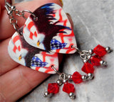 Bald Eagle and American Flag Guitar Pick Earrings with Red Swarovski Crystal Dangles