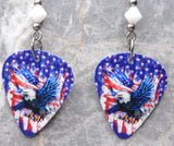 Bald Eagle with an American Flag Guitar Pick Earrings with White Swarovski Crystals