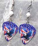 Bald Eagle with an American Flag Guitar Pick Earrings with White Swarovski Crystals