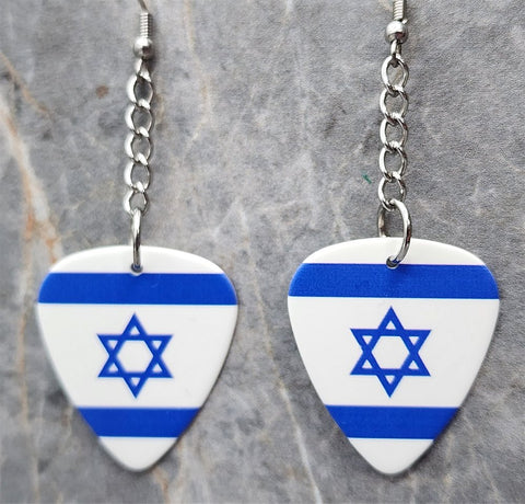 Dangling Israeli Flag Guitar Pick Earrings