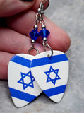 Israeli Flag Guitar Pick Earrings with Blue Swarovski Crystals