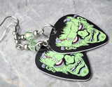 Classic Movie Monsters Frankenstein's Monster Guitar Pick Earrings with Green Swarovski Crystals