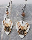 French Bulldog Guitar Pick Earrings with Brown Swarovski Crystals