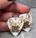 French Bulldog Guitar Pick Earrings with Brown Swarovski Crystals