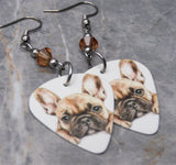 French Bulldog Guitar Pick Earrings with Brown Swarovski Crystals