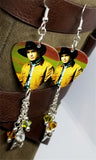 Garth Brooks Guitar Pick Earrings with Cowboy Hat and Swarovski Crystal Dangles