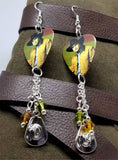 Garth Brooks Guitar Pick Earrings with Cowboy Hat and Swarovski Crystal Dangles