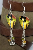 Garth Brooks Guitar Pick Earrings with Cowboy Hat and Swarovski Crystal Dangles