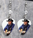 Garth Brooks Guitar Pick Earrings with Clear Swarovski Crystals