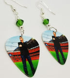 George Michael Guitar Pick Earrings with Green Swarovski Crystals