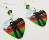 George Michael Guitar Pick Earrings with Green Swarovski Crystals