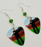 George Michael Guitar Pick Earrings with Green Swarovski Crystals