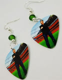George Michael Guitar Pick Earrings with Green Swarovski Crystals