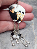 George Michael Guitar Pick Earrings with Charm and Swarovski Crystal Dangles