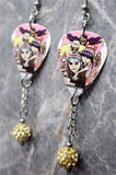 Gorillaz Guitar Pick Earrings with Pale Yellow Pave Bead Dangles