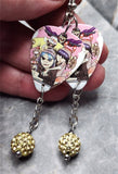 Gorillaz Guitar Pick Earrings with Pale Yellow Pave Bead Dangles