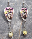 Gorillaz Guitar Pick Earrings with Pale Yellow Pave Bead Dangles