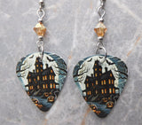 Haunted House Guitar Pick Earrings with Metallic Sunshine Swarovski Crystals