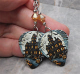 Haunted House Guitar Pick Earrings with Metallic Sunshine Swarovski Crystals