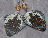 Haunted House Guitar Pick Earrings with Metallic Sunshine Swarovski Crystals