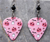 Pink Halloween Guitar Pick Earrings with Black Swarovski Crystals