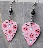 Pink Halloween Guitar Pick Earrings with Black Swarovski Crystals